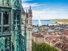 Mont Blanc and the crystal lake of Annecy